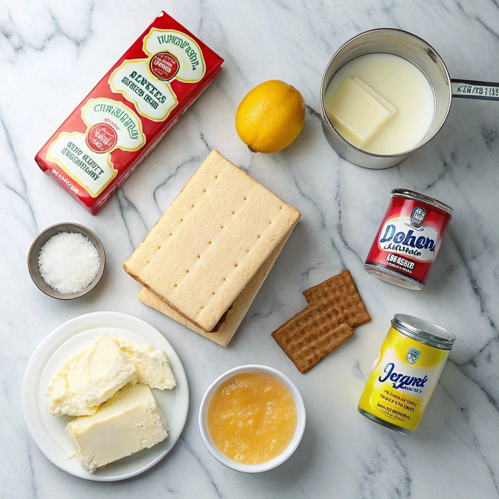 Ingredients for Woolworth Cheesecake on kitchen counter