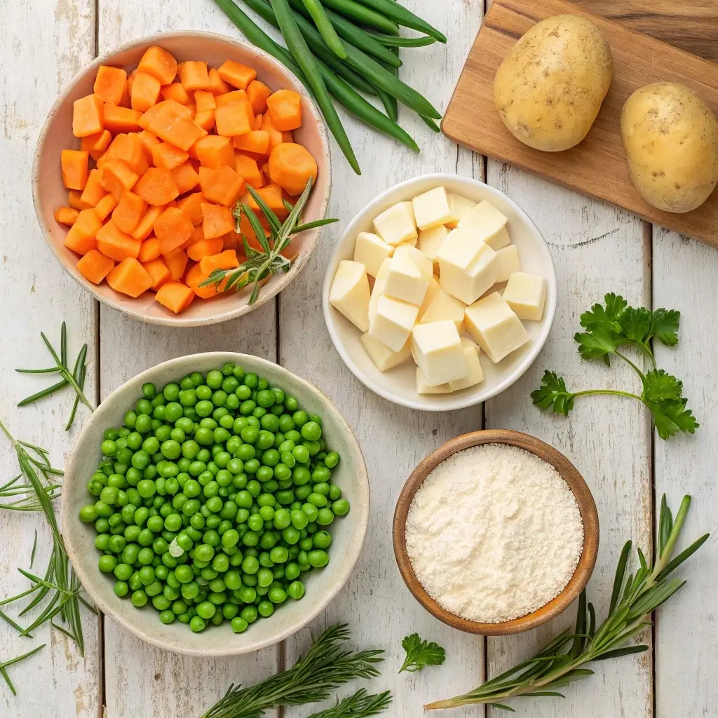 Ingredients for homemade vegetarian pot pie