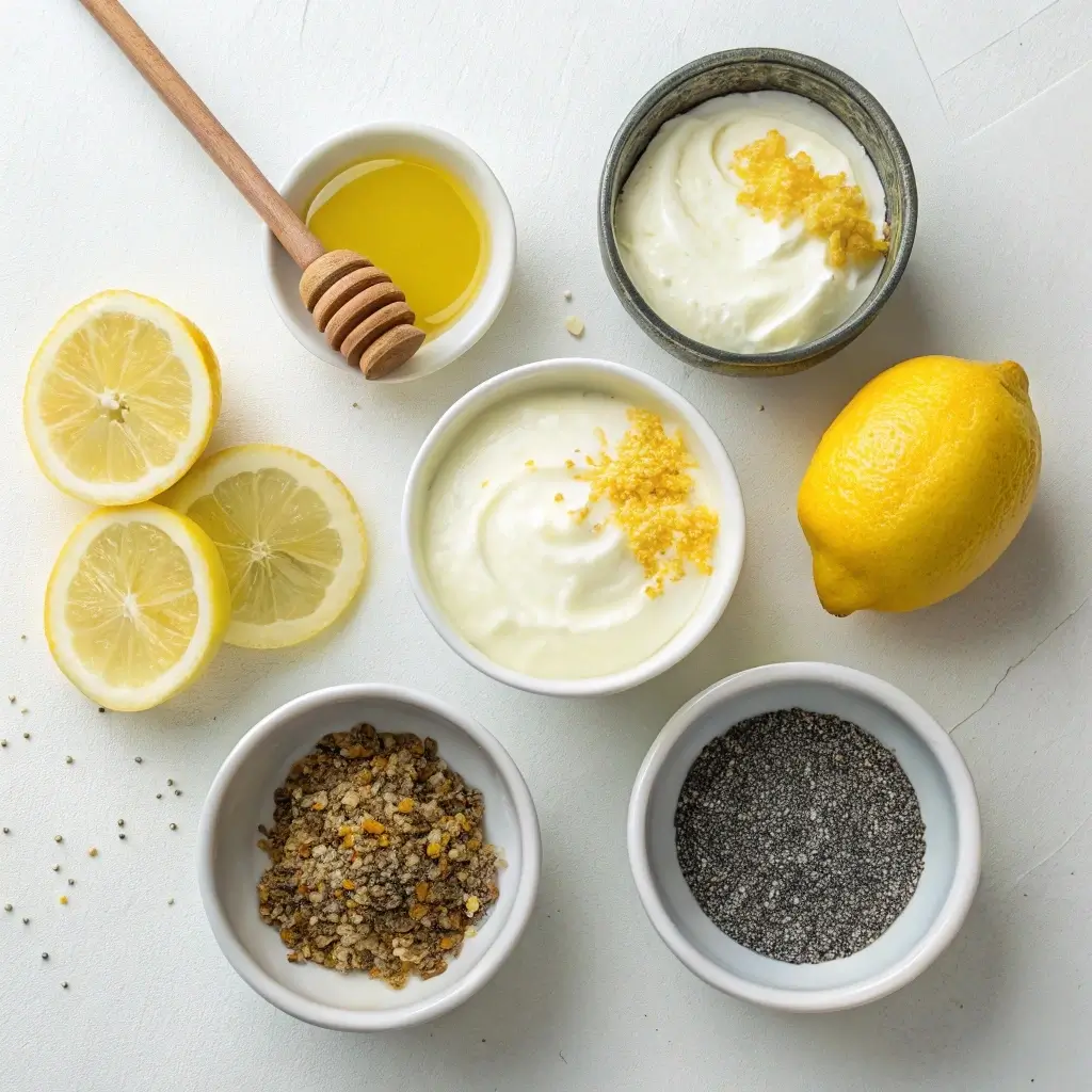 Ingredients for making honey lemon breakfast yogurt