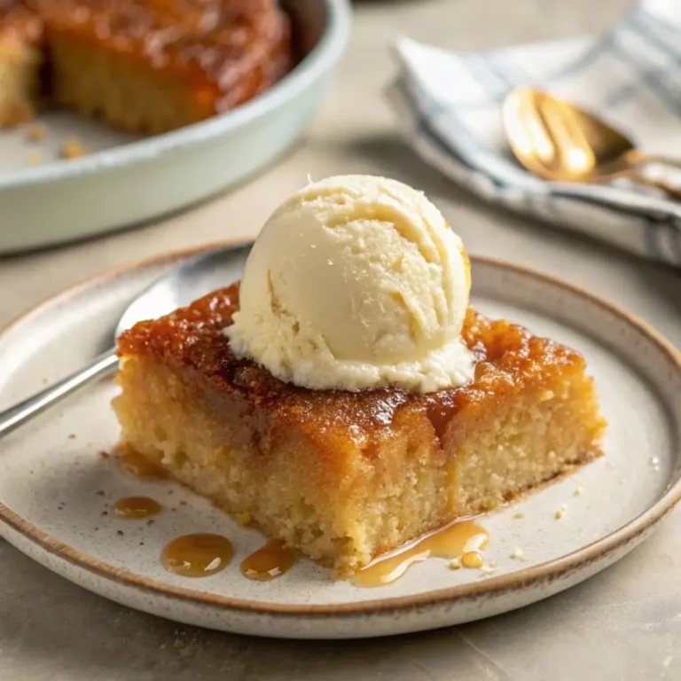 Cottage Pudding - Upside Down Cake served warm with caramelized fruit topping
