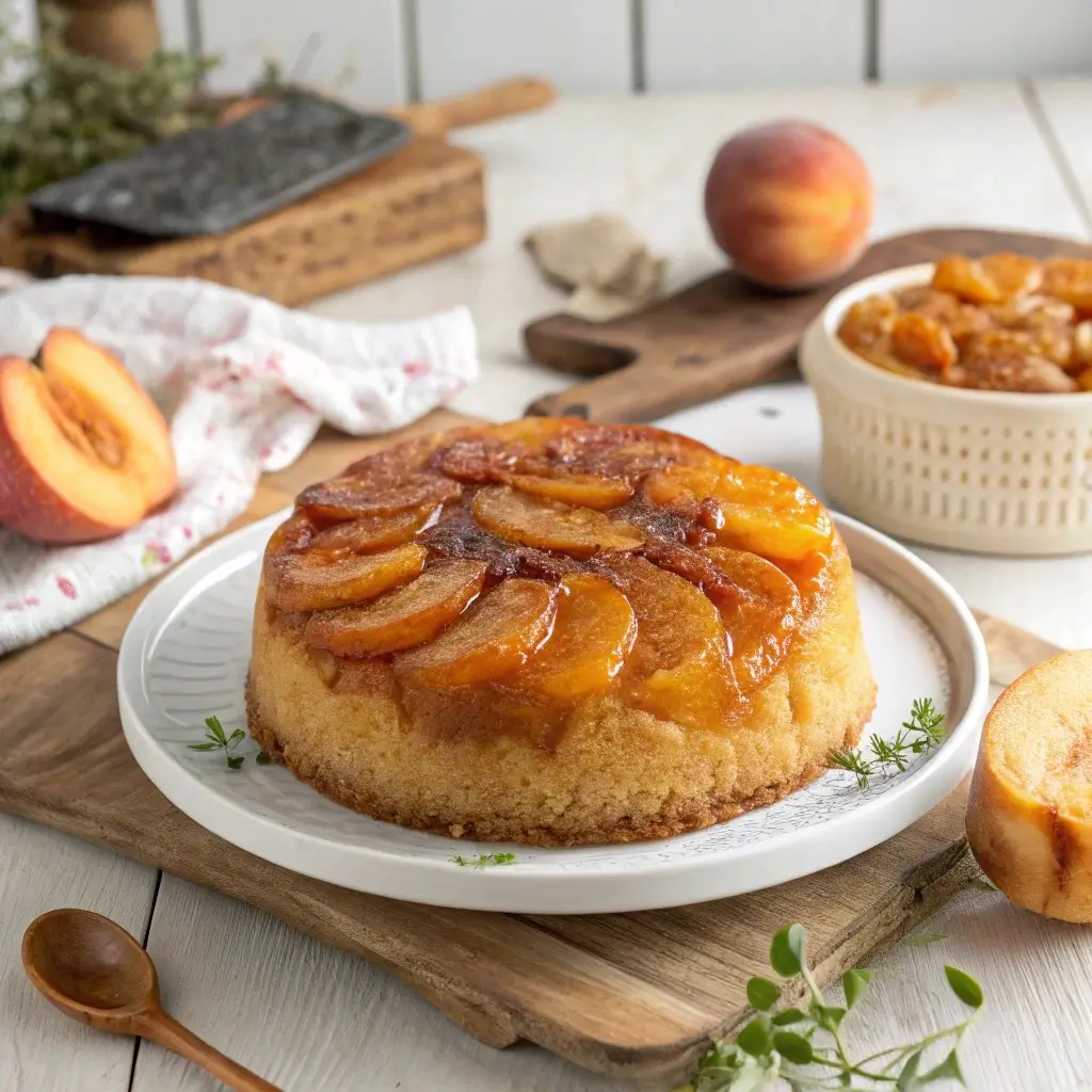slow cooker peach upside-down cake with caramelized topping